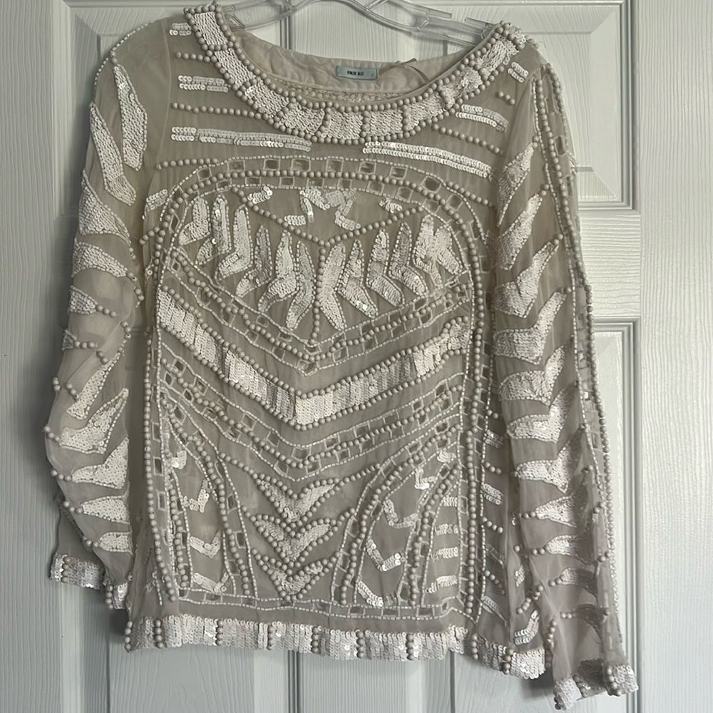 Kimchi Blue Bead & Sequin Top - BRAND NEW - White Beautiful Long Sleeve - Small